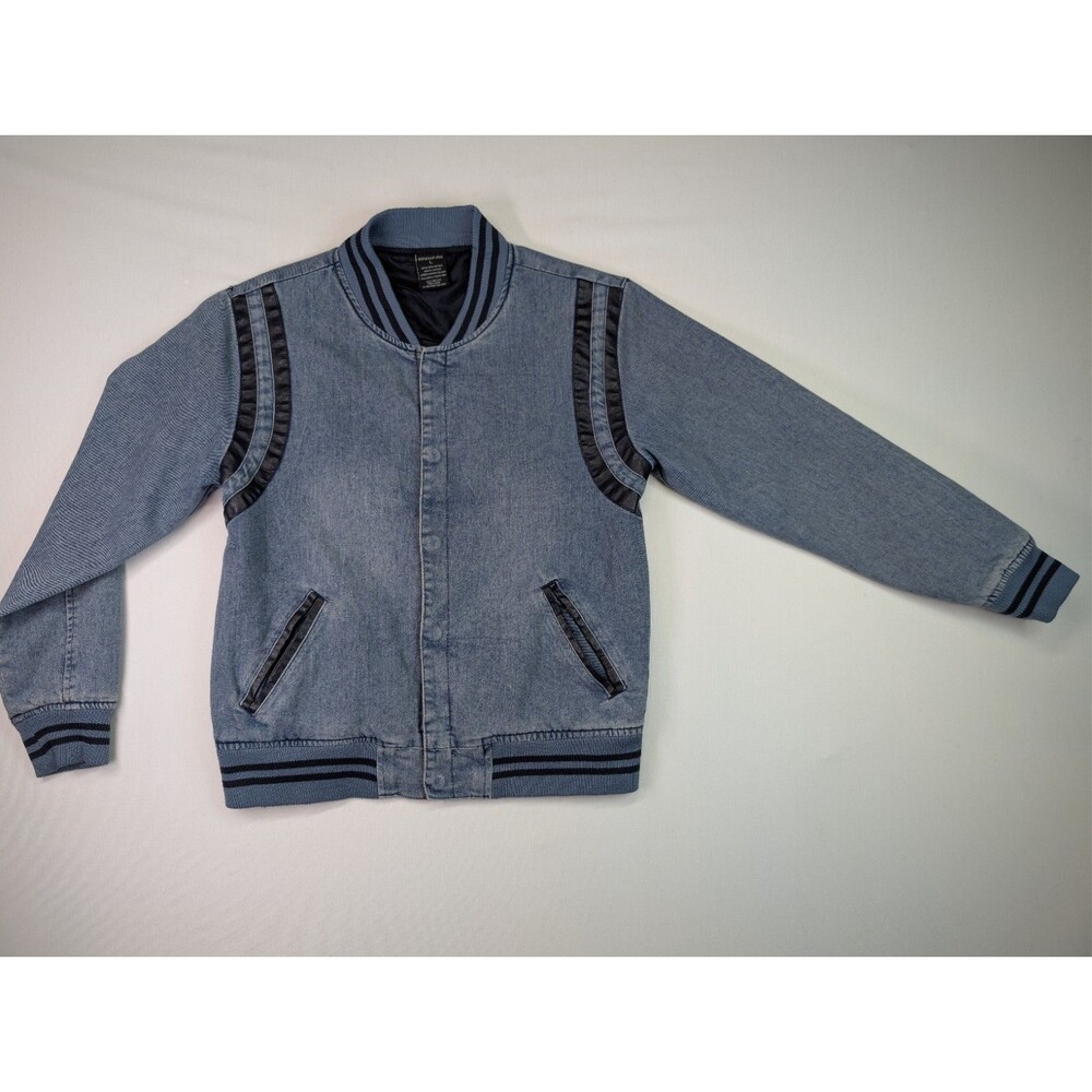 Ring of Fire Varsity Letterman Denim Jacket  Striped Trim Large